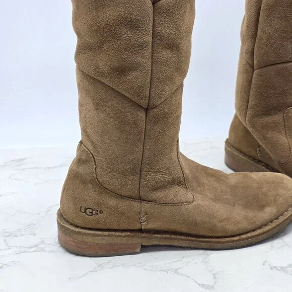 UGG Boots Womens 8.5 Samantha Chestnut Brown Shearling Suede Knee Tall 1008706